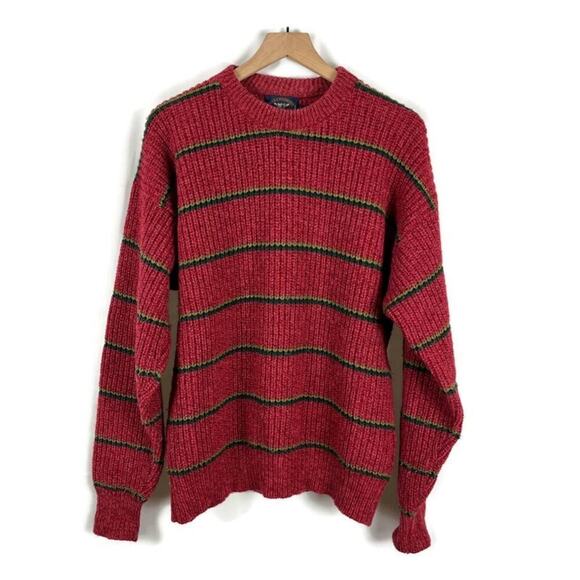 Vintage Men’s Lake Harmony Rowing Club Wool Blend Sweater | Cranberry Stripe | L - Picture 1 of 11